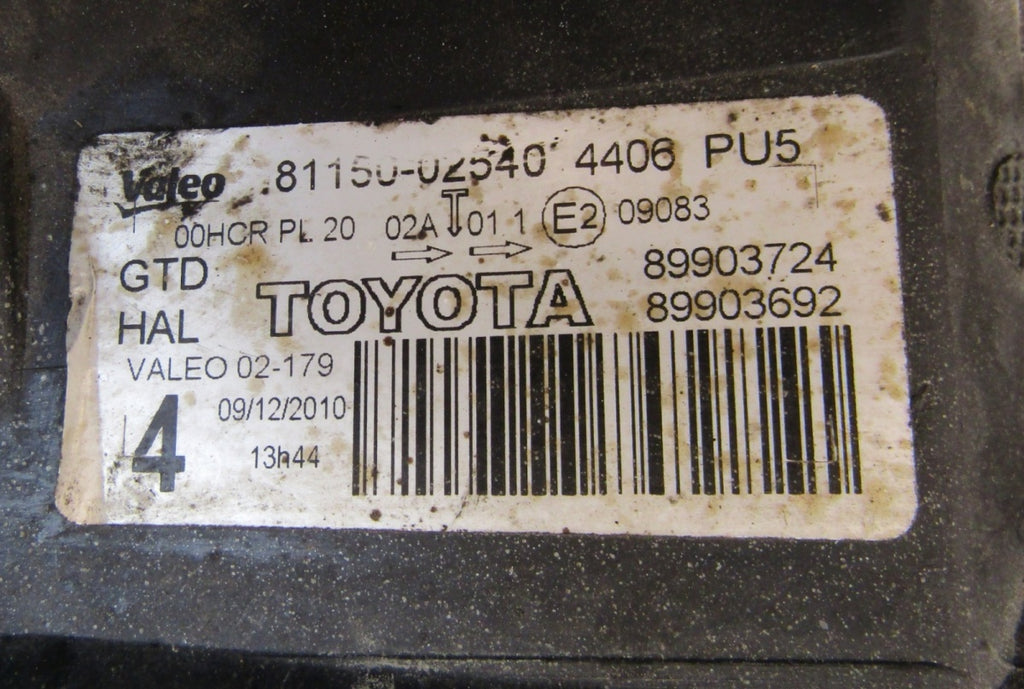 Prednji far TOYOTA AURIS I LIFT halogen SOCZEWKALH lijevi 09-12 81150-02540