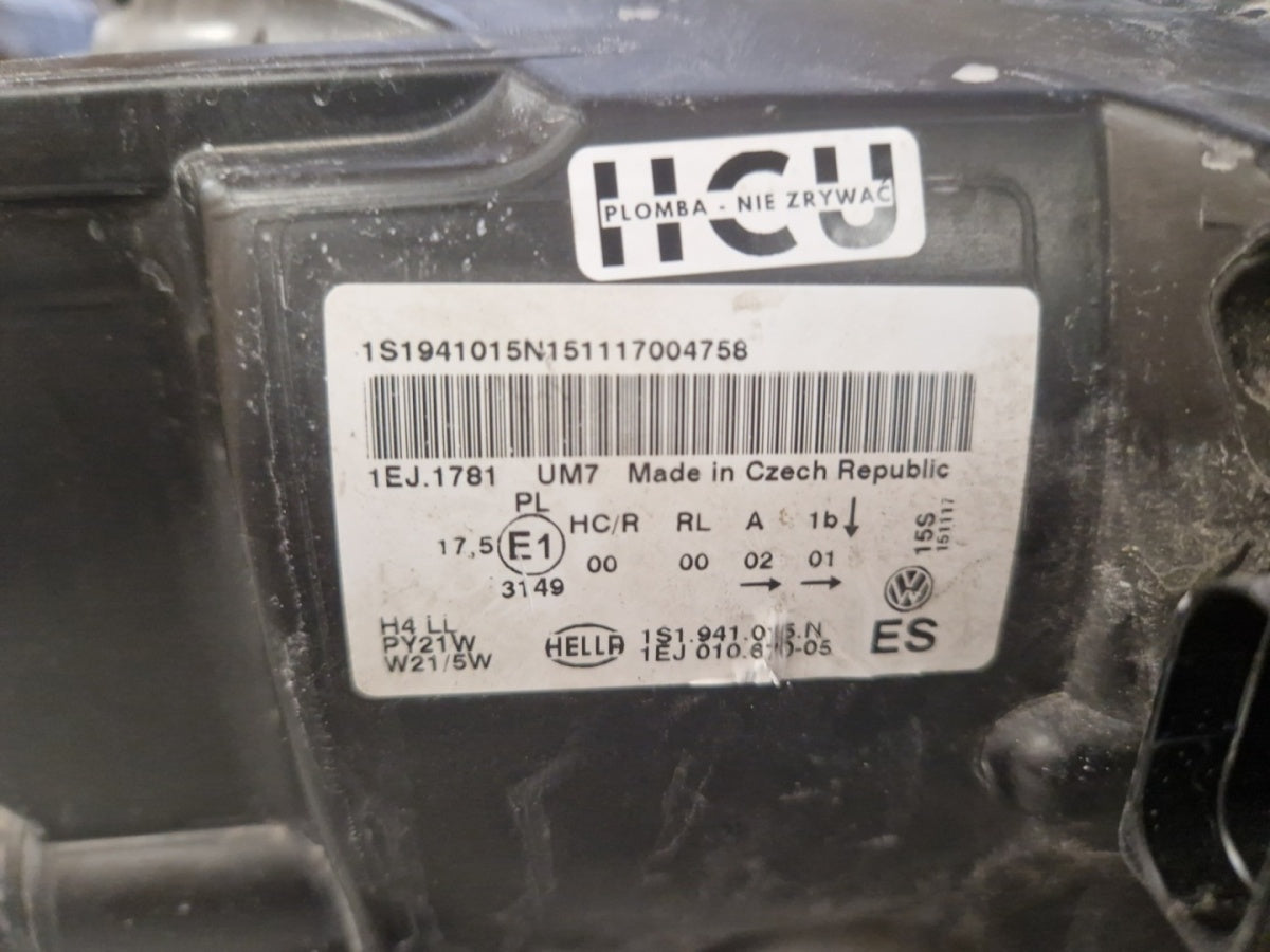 Prednji far VOLKSWAGEN UP 1S1 halogen 11-16 lijevi LH 1S1941015N